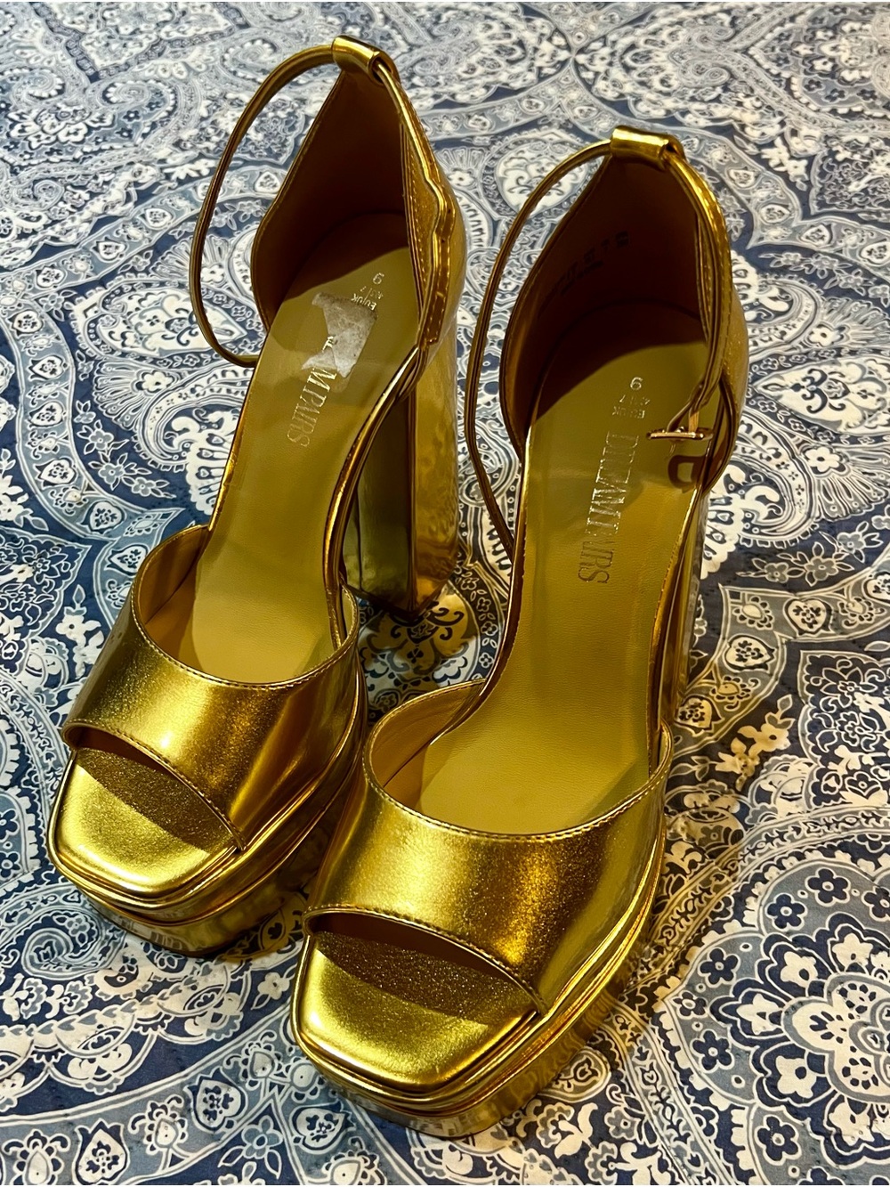 Dream Pairs Metallic Gold Platform Ankle-Strap Heels